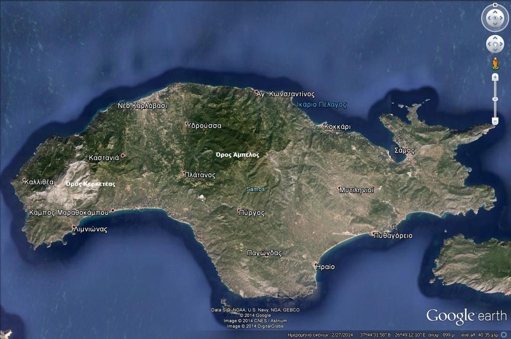 λεκάνη των Μυτιληνιών, η οποία βρίσκεται στην Νοτιανατολική πλευρά του νησιού και περικλείεται από τα χωριά Χώρα, Πυθαγόρειο, Μύλοι και Παγώνδας (Εικόνα 1.1).