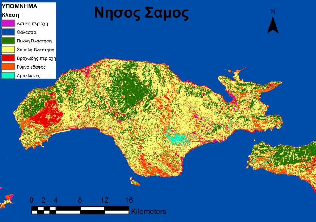 Σχήμα 9.17: Χάρτης βλάστησης με τη βοήθεια επιβλεπόμενης πολυφασματικής ταξινόμησης. (ENVI) Από το Σχήμα 9.