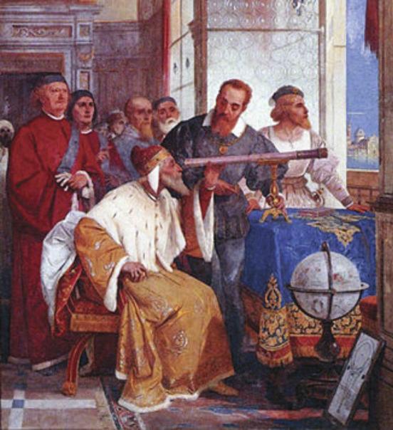 Ο Γαλιλαίος επιδεικνύει το τηλεσκόπιο στον Δόγη της Βενετίας (νωπογραφία του Μπερντίνι).