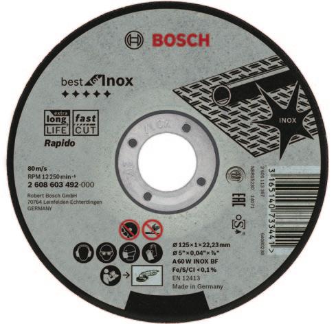 Εξαρτήματα Bosch Κοπή, ξεχόνδρισμα και βούρτσισμα Εισαγωγή 133 Μέγιστος αριθμός στροφών του γωνιακού λειαντήρα ανά λεπτό ανάλογα με την περιμετρική ταχύτητα σε m/s και τη διάμετρο του δίσκου Best for