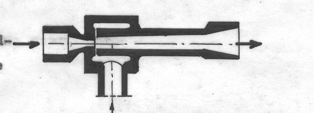Zato se u usisnoj komori stvara podtlak pa se kapljevina usisava kroz priključak Na ulazu u sapnicu se para susreće s kapljevinom i velikom se brzinum uvlači u difuzor U difuzoru se brzina kapljevine