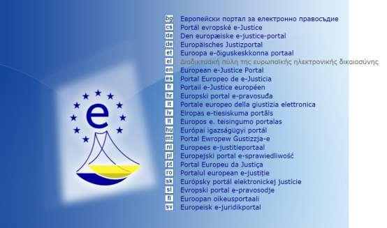 11.4 Πύλη η-δικαιοσύνης (E-justice portal) και η χρήση του BRIS, Σχήμα 49: Αρχική Σελίδα για την πύλη η-δικαιοσύνη ανά χώρα Η διαδικτυακή πύλη της ευρωπαϊκής ηλεκτρονικής δικαιοσύνης [64] λειτουργεί