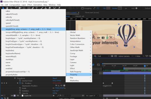 Alt (ακριβώς ίδια τεχνική, αφού είναι expression effect). Επιλέγουμε έτοιμα μενού Expression language menu > property > wiggle όπως φαίνεται και στην παρακάτω εικόνα.