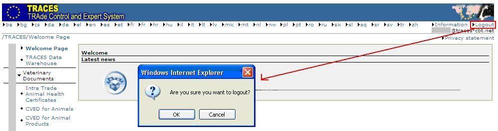 Αποσύνδεση Κάντε κλικ στην ένδειξη «Logout» (αποσύνδεση) στην πάνω δεξιά γωνία της οθόνης και επιβεβαιώστε το αίτημά σας πατώντας την