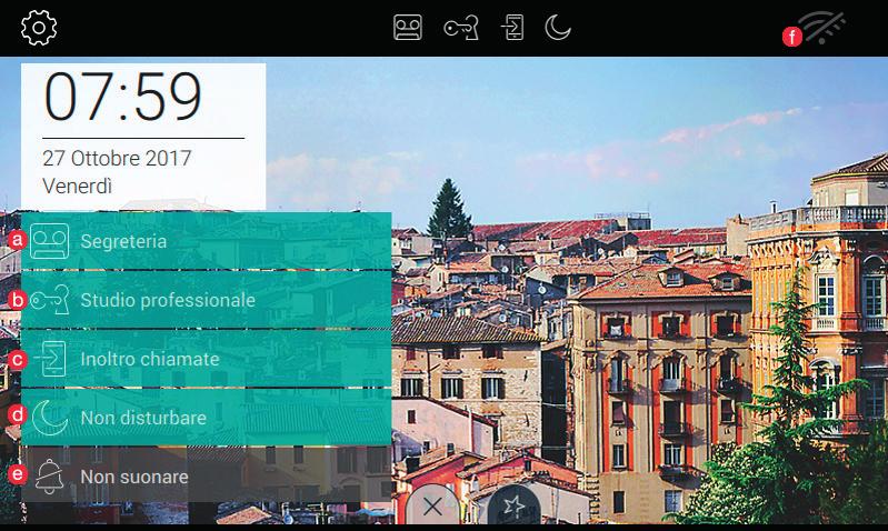 Organizzazione della Home page La Home page del Videocitofono TAB 7S è composta da 2 sezioni principali: la top bar (barra nera in alto) non personalizzabile, e la rimanente parte sottostante