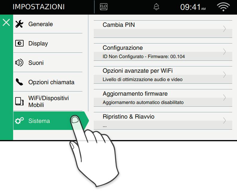 Passo 1: Accedere alla categoria Sistema Passo 2: Effettuare la configurazione Prima di essere operativo, il dispositivo deve essere configurato con un indirizzo ID univoco all interno dell