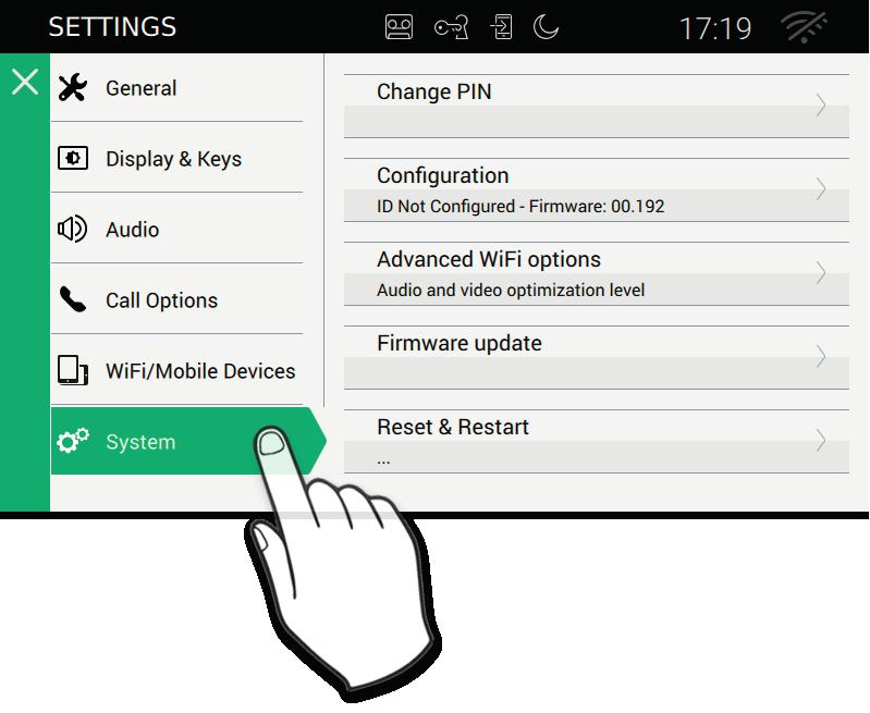 Step 1: Access the System category Step 2: Configuration Before the device is put into