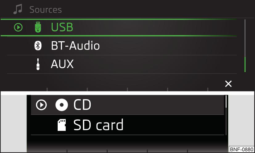 Αν έχει επιλεγεί το AUX ως πηγή ήχου, πρέπει να ξεκινήσει η αναπαραγωγή στη συνδεδεμένη συσκευή. Μην αποθηκεύετε σημαντικά και μη ασφαλισμένα δεδομένα σε συνδεδεμένες πηγές ήχου.
