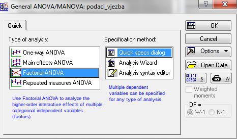 Rad u programu za statističku obradu podataka STATISTICA one-way ANOVA).