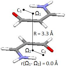 Геометрије минимума за димере сва три одабрана молекула дате су на сликама 95 и 96. a) б) в) Слика 97.