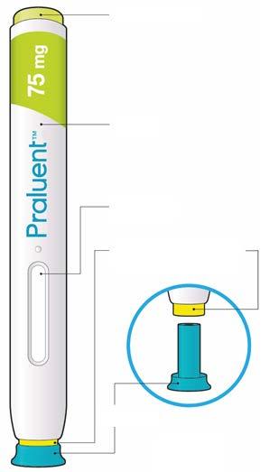 Praluent 75 mg ενέσιμο διάλυμα σε προγεμισμένη συσκευή τύπου πένας alirocumab Οδηγίες χρήσης Τα μέρη της συσκευής τύπου πένας του Praluent παρουσιάζονται στην ακόλουθη εικόνα.