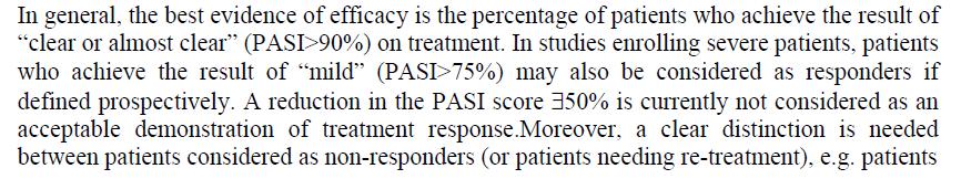 Κριτήριο αποτελεσματικότητα & μεταβολή του PASI http://www.ema.europa.