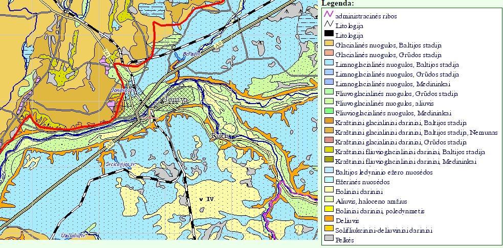Pav. 10. Ištrauka iš Kvartero geologinio žemėlapio M1:200 000 8 Gėlo ir mineralinio vandens vandenvietės. Artimiausia yra AB Achema (Jonavos r.) požeminio vandens vandenvietė, esanti Kauno apskr.