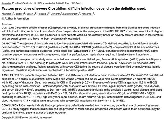 Definitions of severe and complicated C. difficile infection Guideline Severe Complicated ESCMID Clin Microbiol Infect.