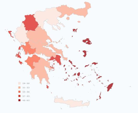 Αριθμός μονάδων στον δημόσιο τομέα ανά 100.