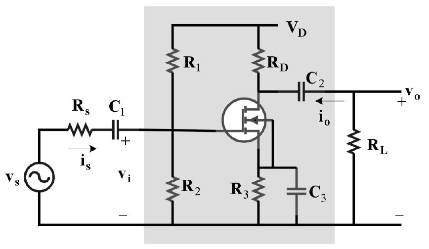 Απλή βαθμίδα ενισχυτή κοινής πηγής D Παράδειγμα 0 ο : ενισχυτής κοινής πηγής ίνεται ο ενισχυτής κοινής πηγής του σχήματος με ημιτονική τάση εισόδου πλάτους 0 και συχνότητας 0 KHz.
