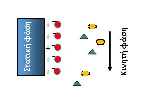 Ο διαχωρισμός οφείλεται στις ηλεκτροστατικές αλληλεπιδράσεις μεταξύ των αναλυόμενων ιόντων και των φορτισμένων ομάδων της στατικής φάσης (Σχήμα 8.6). Σχήμα 8.