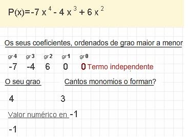 Se un dos monomios non ten parte literal, chámase termo independente. O maior grao de todos os seus monomios, é o grao do polinomio.