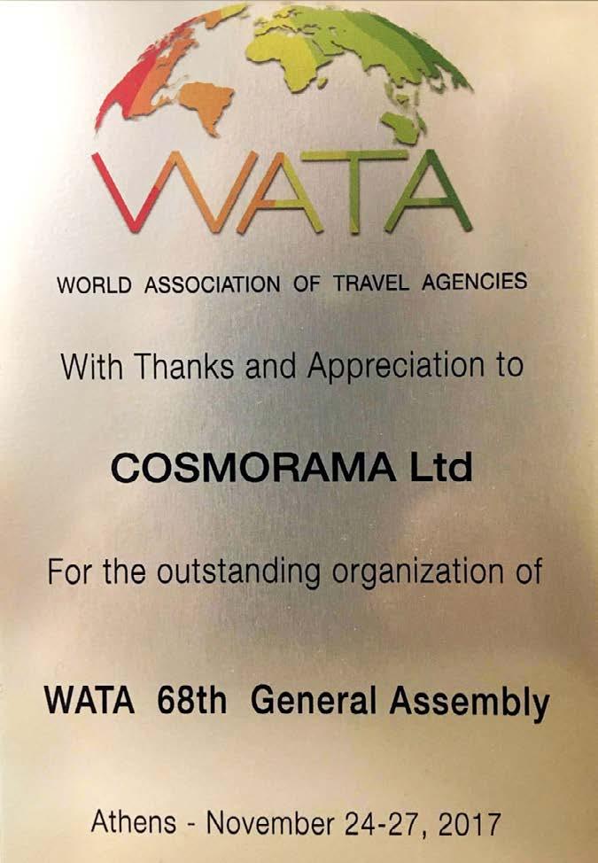 Events & Δραστηριότητες WATA 68ο Συνέδριο Αθήνα 24-27 Νοεμβρίου 2017 Η WATA (World Association of Travel Agencies) είναι ένας Διεθνής Οργανισμός με έδρα τη Γενεύη που από το 1949 έχει δημιουργήσει το