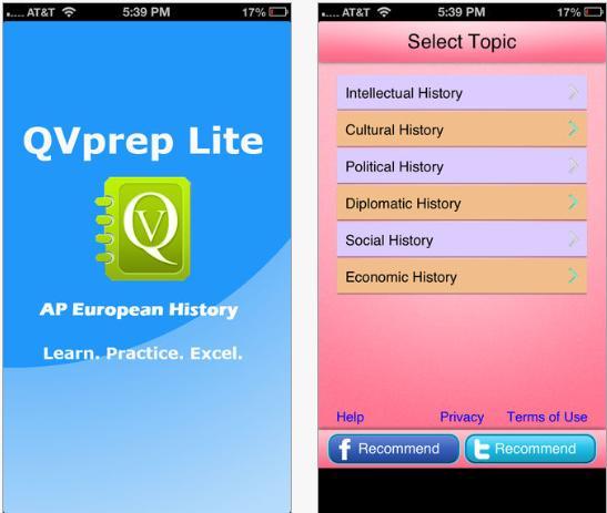 Εικόνα 2-10: FREE QVprep Lite AP European History Επιπλέον, υπάρχει πληθώρα εφαρμογών για κινητές συσκευές οι οποίες παρουσιάζουν διάφορα στοιχεία της Ελληνικής μυθολογίας.