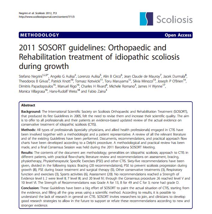 SOSORT guidelines (2011) Society on Scoliosis Orthopedic and Rehabilitation Treatment (SOSORT) Οι PSSE είναι το πρώτο βήμα στην θεραπεία της σκολίωσης, με σκοπό τον περιορισμό της εξέλιξης της