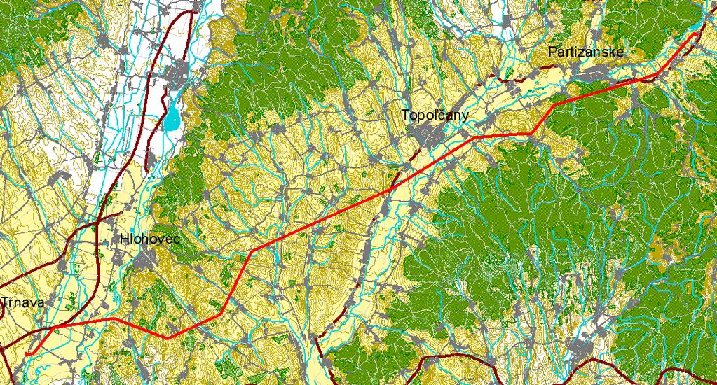 Obr.č.6: Trasovanie nového vedenia v krajine.