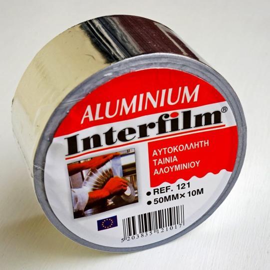 ρολά REF:121-01 ALUMINIO 50mm X 10m 72 ρολά REF:121-02 ALUMINIO 50mm X 50m 24 ρολά Αυτοκόλλητη χρωματιστή ταινία αλουμινίου με ακριλική κόλλα ειδική για επιδιορθώσεις ή σφράγισμα μπουριών, φύλλων