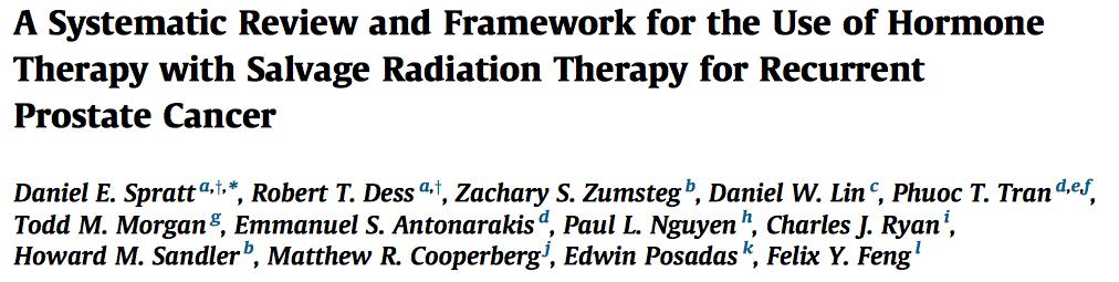 A recent literature review recommends risk stratification based on the pre-srt PSA (> 0.7 ng/ml), margin status (positive), and high GS, to personalise the use of hormone therapy with SRT [643].