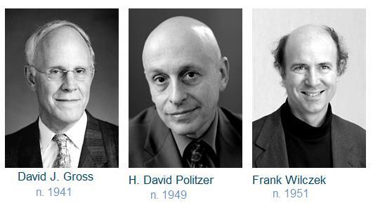 David Gross, David Politzer şi Frank Wilczek au descoperit o proprietate a interacţiunii tari care explică de ce quarcurile ar putea să se comporte aproape la fel ca şi particulele libere la energii