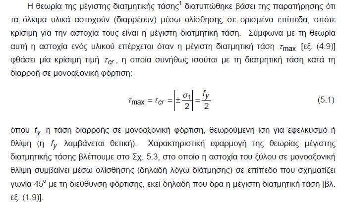 Κριτήρια Αστοχίας (παρένθεση) Θεωρία της μέγιστης διατμητικής τάσης