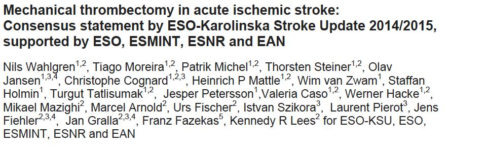 ESO KSU 2) European Consensus Statement on Thrombectomy (Published in