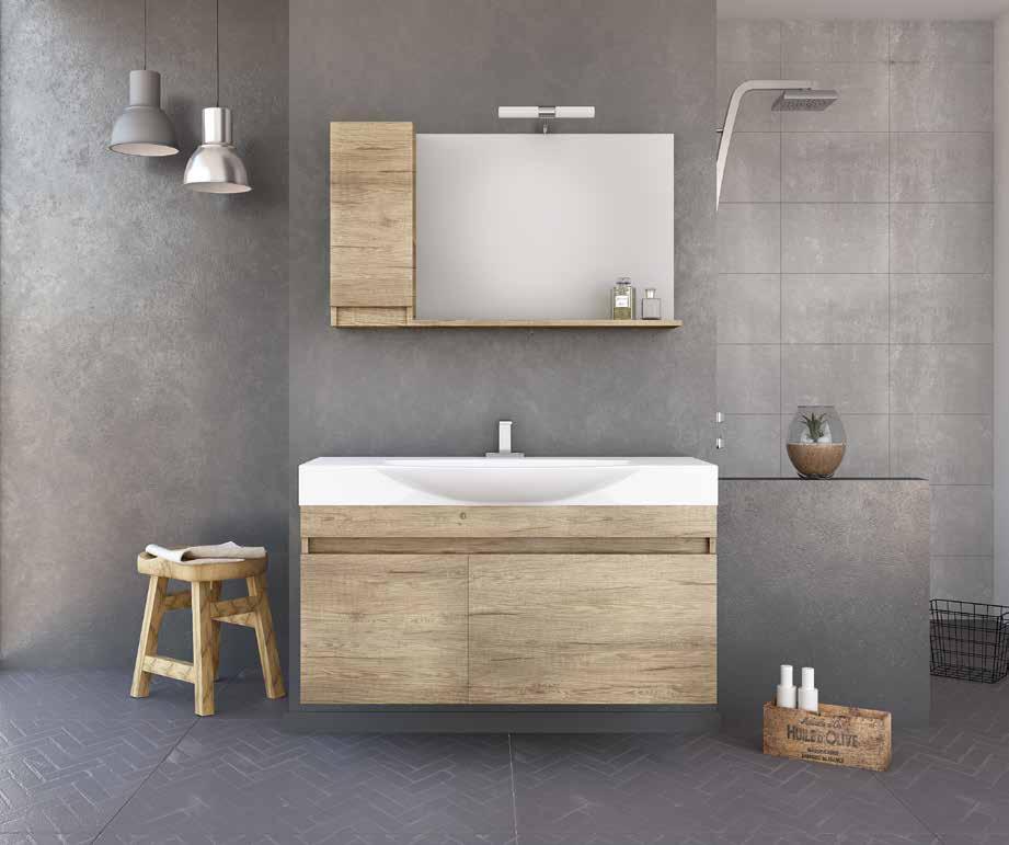 SENSO 105 / PL WOOD 5ΡSΝ105WD / (102 x 38 x 50) Καθρέπτης με αριστερό ερμάριο / Mirror unit - Cabinet left side / 5ΚSΝL10WD / (100 x 15 x 65) Νιπτήρας πορσελάνης - Προφίλ 10cm / Porcelain top 10cm