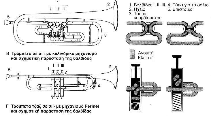 2) Τρομπέτα σε σι ύφεση (soprano). Είναι η πιο διαδεδομένη τρομπέτα. Έχει 3 περιστρεφόμενες βαλβίδες και μία βαλβίδα; μετατροπής σε λα. ( Υπάρχει και σε ντο). 3) Τρομπέτα jazz σε σι ύφεση.