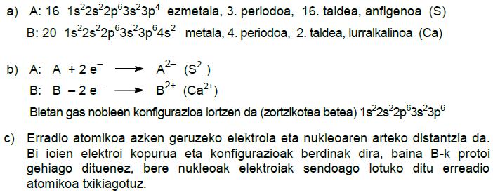 50. (13 Ekaina) Bi elementu ezezagunen zenbaki atomikoak Z = 16 eta Z = 20 dira.