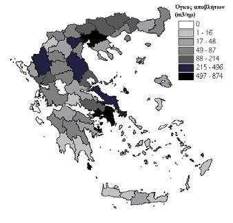 Όσον αφορά τις περιοχές με τη μεγαλύτερη παραγωγή φωσφόρου, αυτές είναι η Αττική, Εύβοια, Ιωάννινα και Θεσσαλονίκη στις οποίες παράγονται 2,4, 1,7, 1,3 και 1,2 t P/ημέρα, αντίστοιχα.