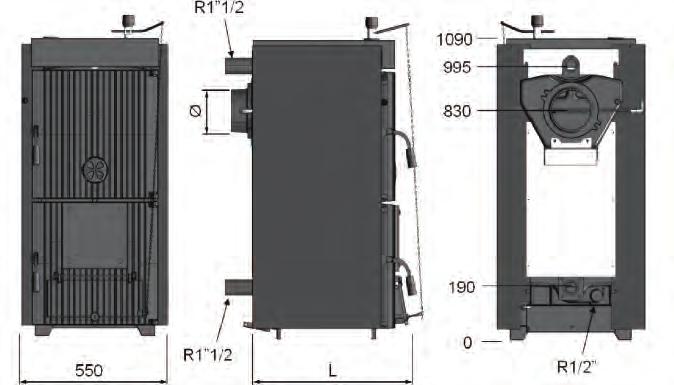 Tehnički podaci Model ThermoMax Broj članaka Gorivo 3 4 5 6 7 8 9 10 3 4 5 6 7 8 9 10 Drvo - Ugalj Izlazni opseg kw 15-19 21-28 28-38 36-48 44-59 52-70 60-79 68-88 Težina kg 190 235 280 325 370 415