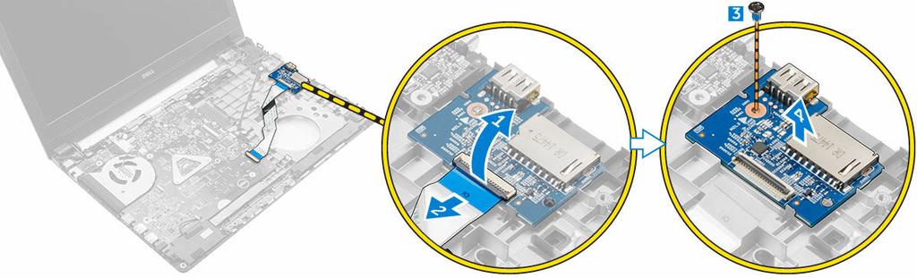 Εγκατάσταση της πλακέτας USB 1. Περάστε την πλακέτα USB μέσα στην υποδοχή της επάνω στον υπολογιστή. 2. Σφίξτε τη βίδα για να στερεώσετε την πλακέτα USB στον υπολογιστή. 3.