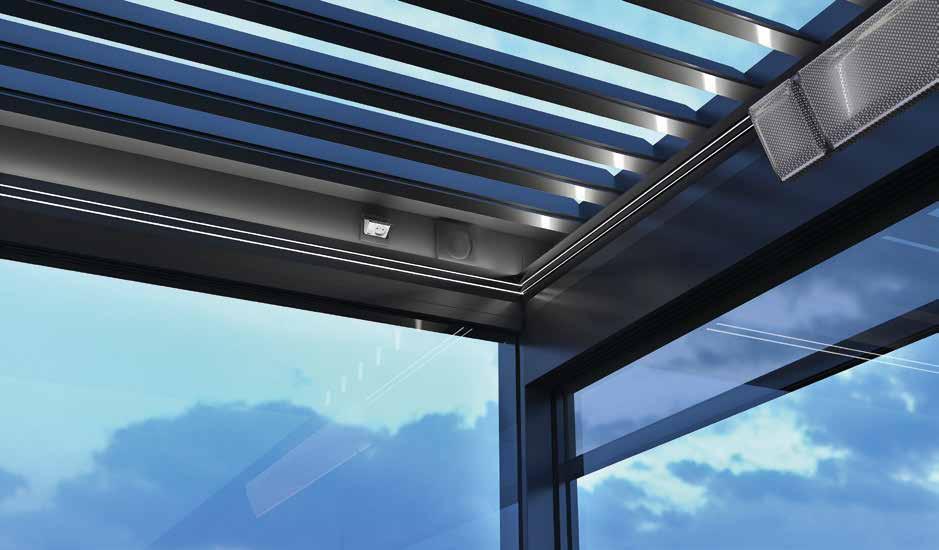 Bioclimatic Pergolas Regulating wellbeing, night and day Ελεγχόµενη ποιότητα ζωής, µέρα - νύχτα Equipment & Automation Fully compatible and state-of-the-art devices, sensors as well as automation