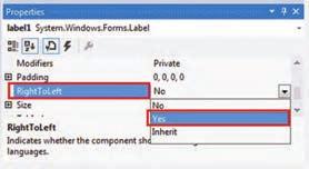 نیز چنین است. در کنترل ها خاصیتی به نام RightToLeft برای پشتیبانی از زبان های راست به چپ )RTL( 1 پیش بینی شده است.