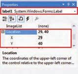 بعد از جا به جایی کنترل برچسب و قرارگرفتن در یک موقعیت مناسب به پنجره Properties رفته و مقدار اعداد در ویژگی Location را مشاهده کنید.