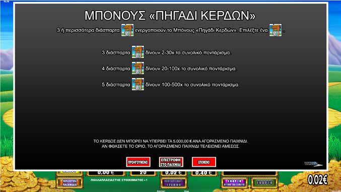 4.6.4 RAINBOW RICHES / ΜΠΟΝΟΥΣ / ÇΠΉΓΑΔΙ ΚΕΡΔΩΝÈ 3 ή περισσότερα διάσπαρτα σύμβολα ενεργοποιούν το Μπόνους ÇΠηγάδι κερδώνè 3 διάσπαρτα σύμβολα