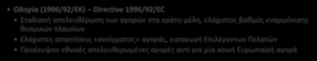 αγορές αντί για μία κοινή Ευρωπαϊκή αγορά Οδηγία (2003/54/EΚ) Directive 2003/54/EC