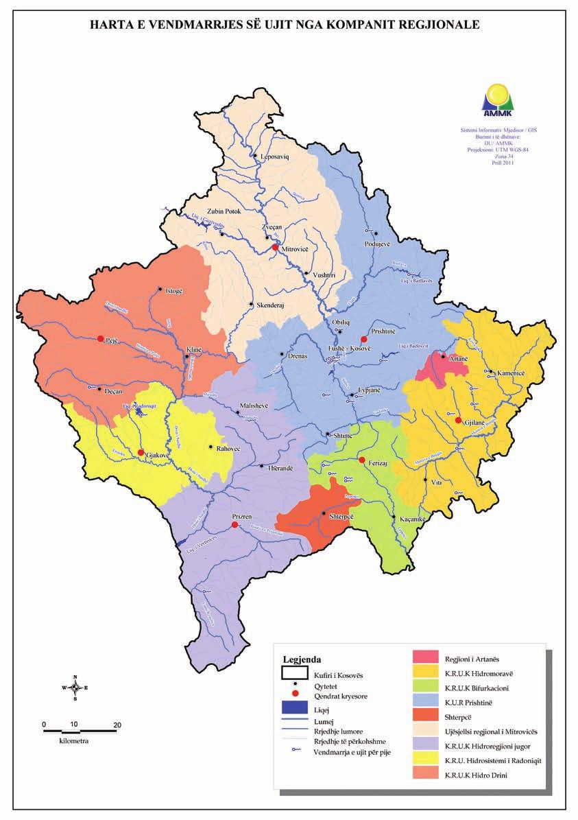 Harta 9: Vend marrja e ujit nga kompanitë regjionale Shfrytëzimi i ujërave për nevojat e industrisë- Industria konsiderohet si sektori më i madh i shpenzimit të ujit.