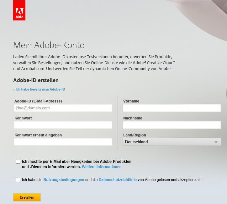 Adobe-ID Για να χρησιμοποιήσετε τα προστατευμένα κατά της αντιγραφής e- books της Onleihe χρειάζεστε ένα Adobe ID. Το Adobe ID είναι ένας δωρεάν λογαριασμός χρήστη στην εταιρεία λογισμικού Adobe.