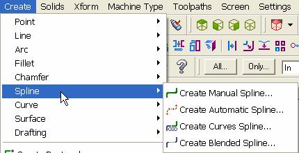 2.7 Spline vµ thanh c«ng cô cña spline Trong MasterCAMX lönh Spline t¹o ra 1 êng cong spline liªn tôc,nã i qua têt c c c ióm îc chän, vµ cã 4 tuú chän cña êng cong nµy.