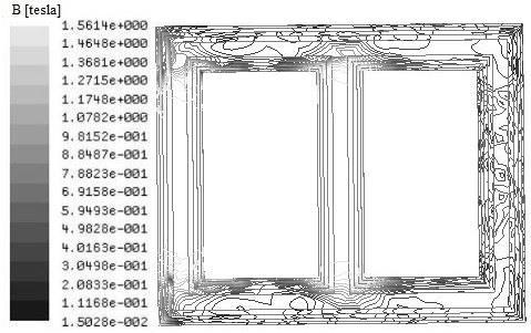 4 Distribution of magnetic flux density at the silicon core in noload conditions شکل 4 توزیع چگالی شار