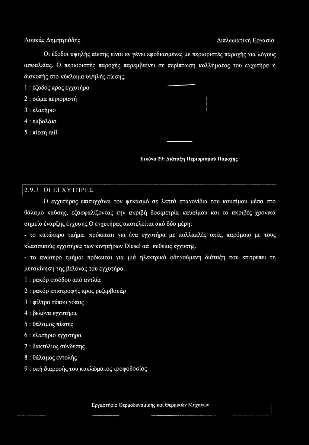 1 : έξοδος προς εγχυτήρα 2 : σώμα περιοριστή 3 : ελατήριο 4 : εμβολάκι 5 : πίεση rail Εικόνα 29: