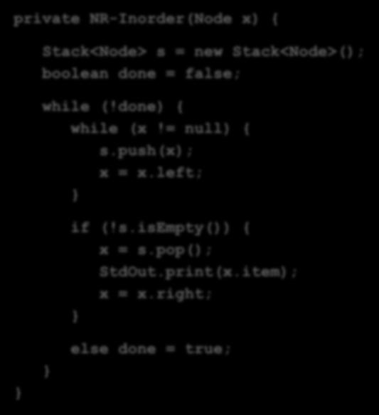 پیمایش میان ترتیب درخت دودویی: غیربازگشتی 36 privt NR-Inorr(No x) Stk<No> s = nw Stk<No>(); ooln on = ls; whil (!