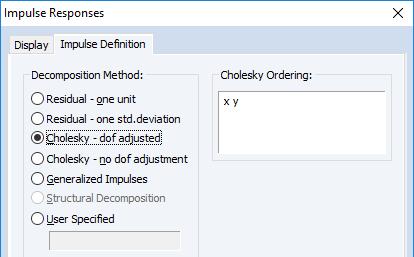 Display Information хэсгийн Impulses: нь X, Y алдааны илэрхийллийн шокын үзүүлэх нөлөөг харуулах бол Responses нь X, Y шокын нөлөөг хэрхэн авах утыг харуулдаг.