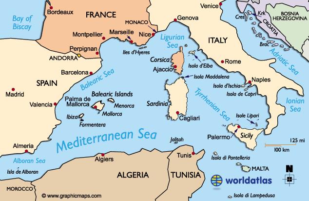 Το ύβωμα στην περιοχή ανάμεσα στη Σικελία και στην Τυνησία, με βάθος περί τα 400m και πλάτος τα 35km, χωρίζει τη λεκάνη της Μεσογείου θάλασσας σε δύο μεγάλες υπολεκάνες.